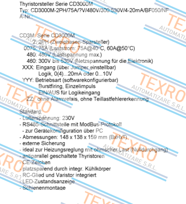 CD AUTOMATION-CD3000M 2PH/75A/480V/480V/300:530V/4-20mA/BF008/NF/IM price