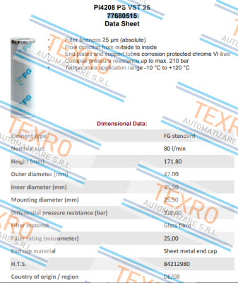 MAHLE-77680515 / PI4208PSVST25 price