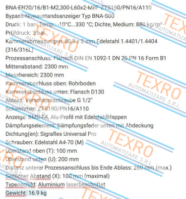 Ksr Kuebler-BNA-EN20/16/B1-M2,300-L60x2-MRF-ZTS190/PN16/A110 price