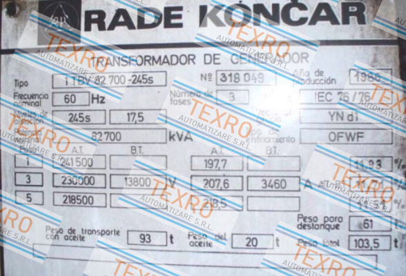RADE KONCAR-1 TBV 82 700-245s  price