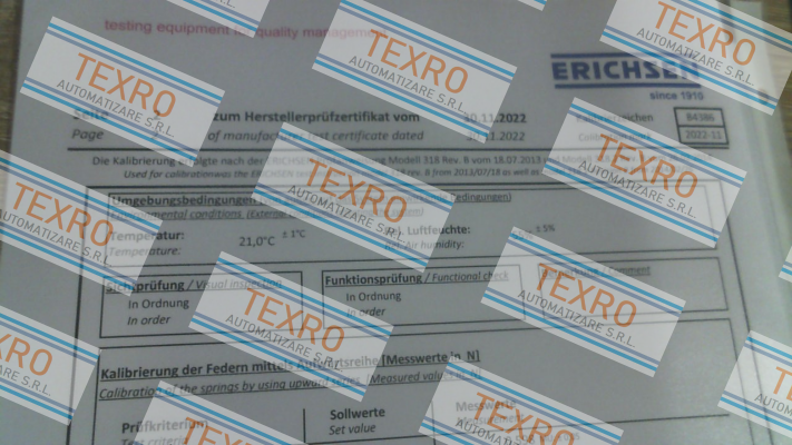 Erichsen-Calibration certificate for 00200131 price