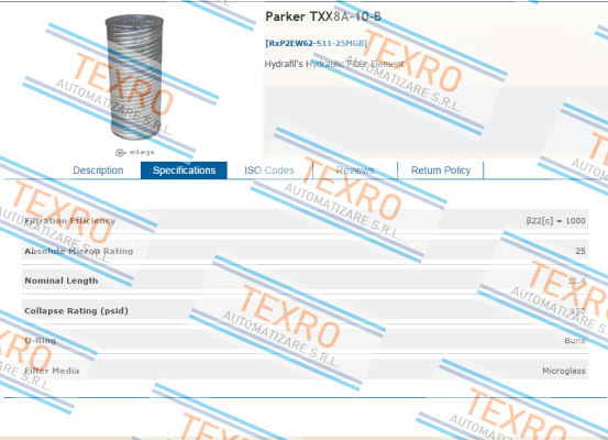 Arlon (Parker)-Art. Nr. 937728  , type TXX8A-10-B  price